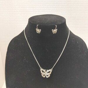 5/$100 Avon Jewelry Set Silvertone Rhinestone Butterfly Necklace 16"